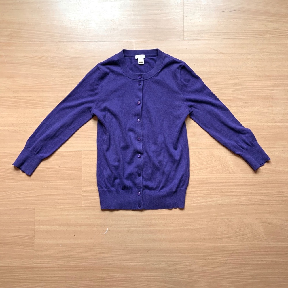 J. Crew Purple Clare Cardigan w/ 3/4 sleeves